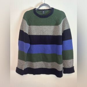 GAP vintage GUC blue/gray striped crew neck lambs wool sweater Size XL